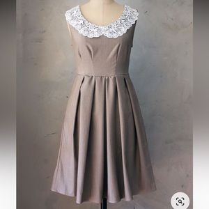 Fleet collection Apricity light academia brown dress with lace Peter Pan collar